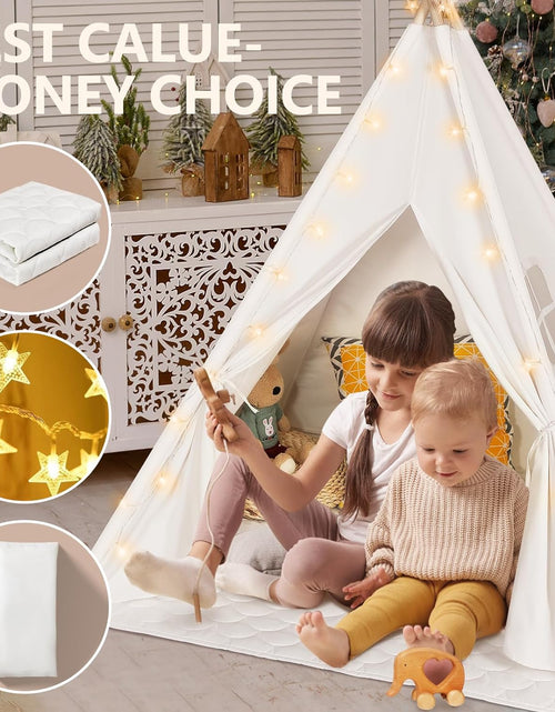 Load image into Gallery viewer, Teepee Tent for Kids with Carry Case, Natural Cotton Canvas Teepee Play Tent, Toys for Girls/Boys Indoor &amp; Outdoor Playing
