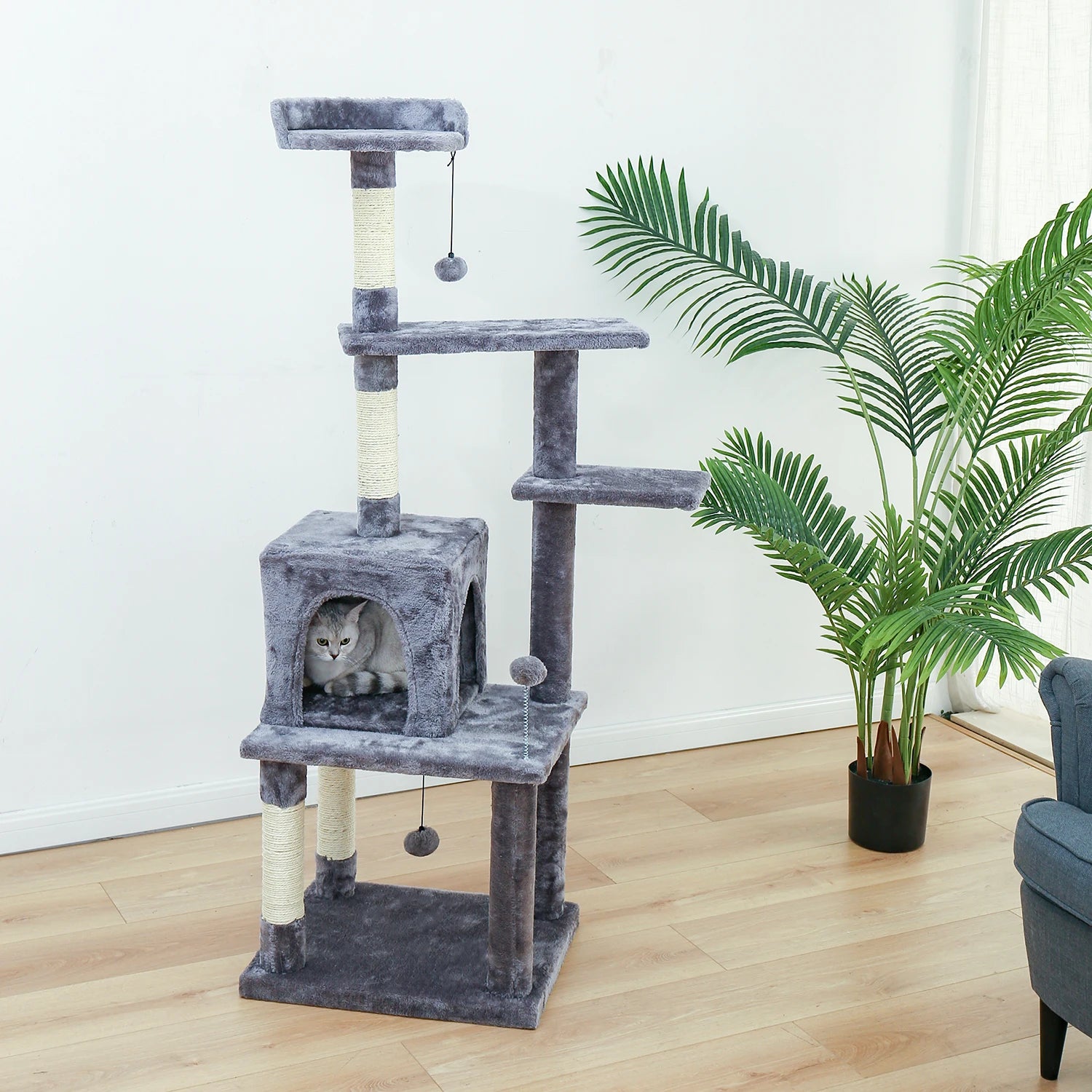 Pet Cat Tree House 7 Kinds House with Hanging Ball Cat Condo Climbing Frame Furniture Scratchers Post for Kitten Cat Playing Toy