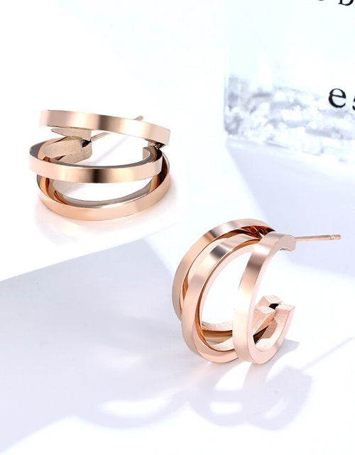 Load image into Gallery viewer, Unique Design Three Half Circle Stud Earring for Women Stainless Steel Gold Color Earring Jewelry Gift
