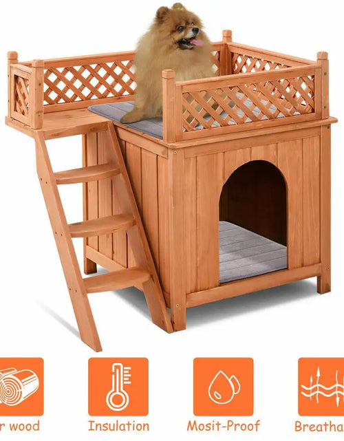 Load image into Gallery viewer, Costway Wooden Puppy Pet Dog House Wood Room In/Outdoor Raised Roof Balcony Bed Shelter
