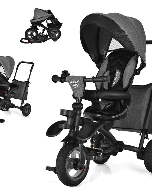 Load image into Gallery viewer, 7-In-1 Kids Baby Tricycle Folding Steer Stroller W/ Rotatable Seat Grey
