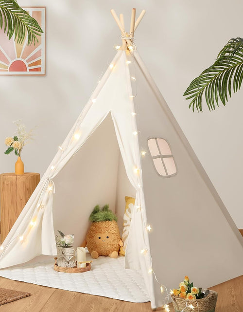 Load image into Gallery viewer, Teepee Tent for Kids with Carry Case, Natural Cotton Canvas Teepee Play Tent, Toys for Girls/Boys Indoor &amp; Outdoor Playing
