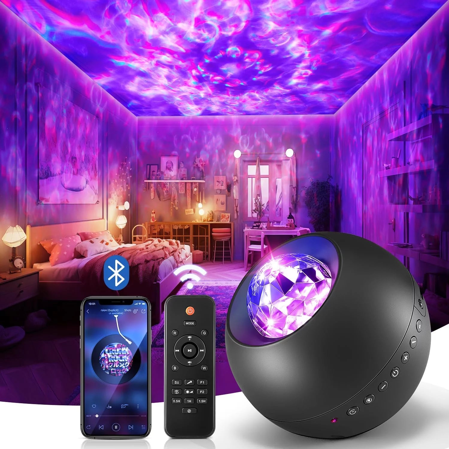 Galaxy Projector Galaxy Light, 4 in 1 LED Galaxy Projector 20 Lighting Effects Night Light Projector/ White Noise Star Projector Galaxy Light Bluetooth Music Speaker & Remote Control & Timer