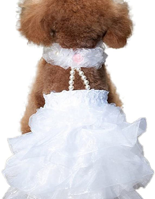 Load image into Gallery viewer, Dog Wedding Dress Bride Outfit with Pearl Necklace and Rose Pet Princess Formal Apparel for Puppy Cat (Large)
