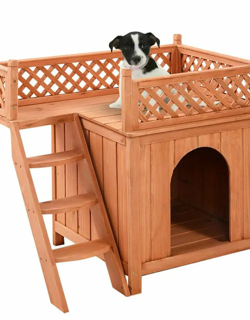 Load image into Gallery viewer, Costway Wooden Puppy Pet Dog House Wood Room In/Outdoor Raised Roof Balcony Bed Shelter
