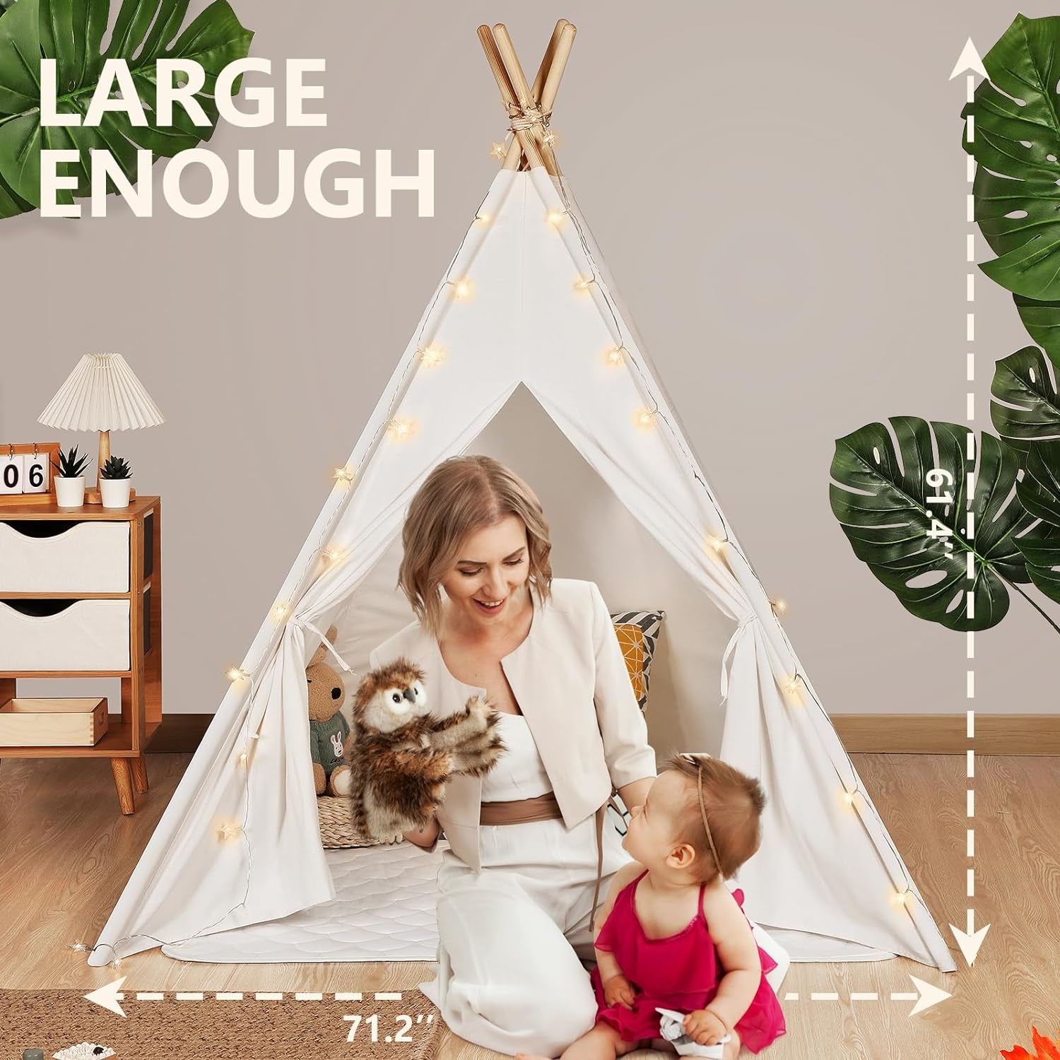 Teepee Tent for Kids with Carry Case, Natural Cotton Canvas Teepee Play Tent, Toys for Girls/Boys Indoor & Outdoor Playing