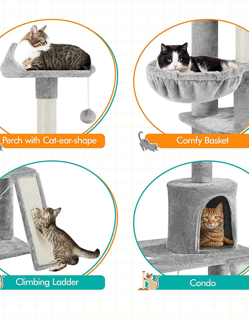 Load image into Gallery viewer, 63.5In Multi-Level Cat Tree Tower Condo with Scratching Posts, Platform &amp; Hammock, Cat Activity Center Play Furniture for Kittens, Cats, and Pets
