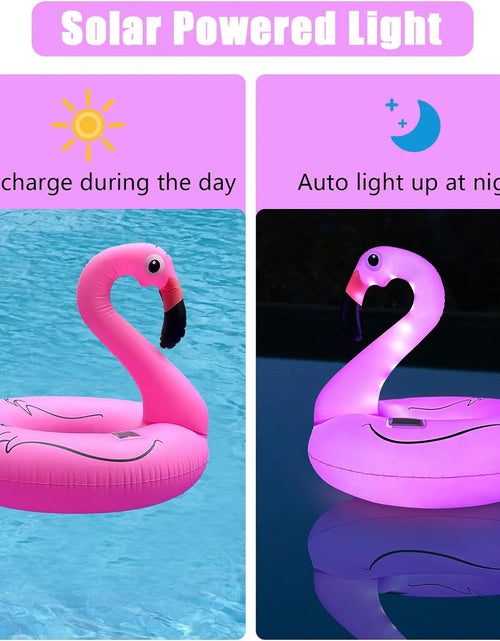 Load image into Gallery viewer, Inflatable Flamingo Pool Float,Flamingo Swimming Pool Tubes with Light,Solar Powered Swimming Pool Rings for Adults Kids
