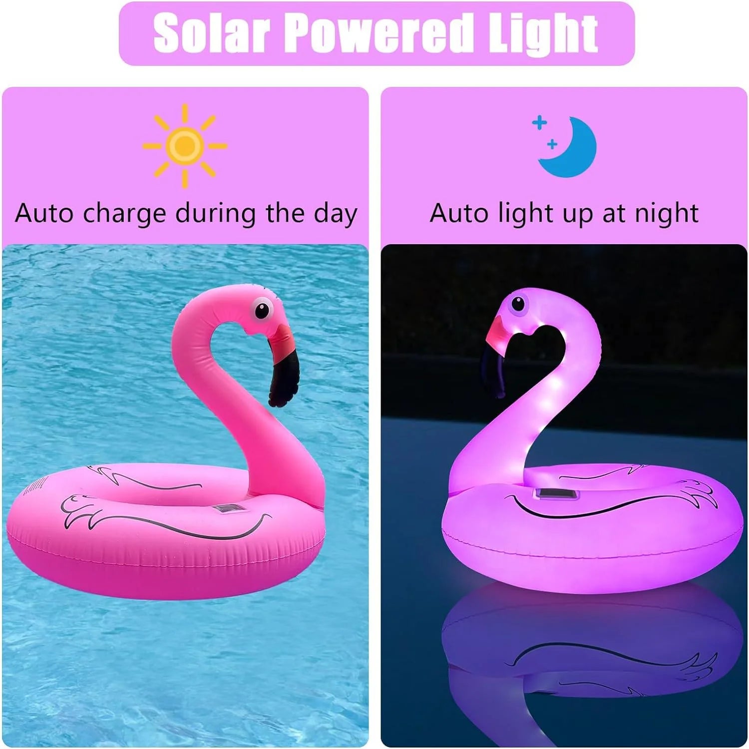 Inflatable Flamingo Pool Float,Flamingo Swimming Pool Tubes with Light,Solar Powered Swimming Pool Rings for Adults Kids