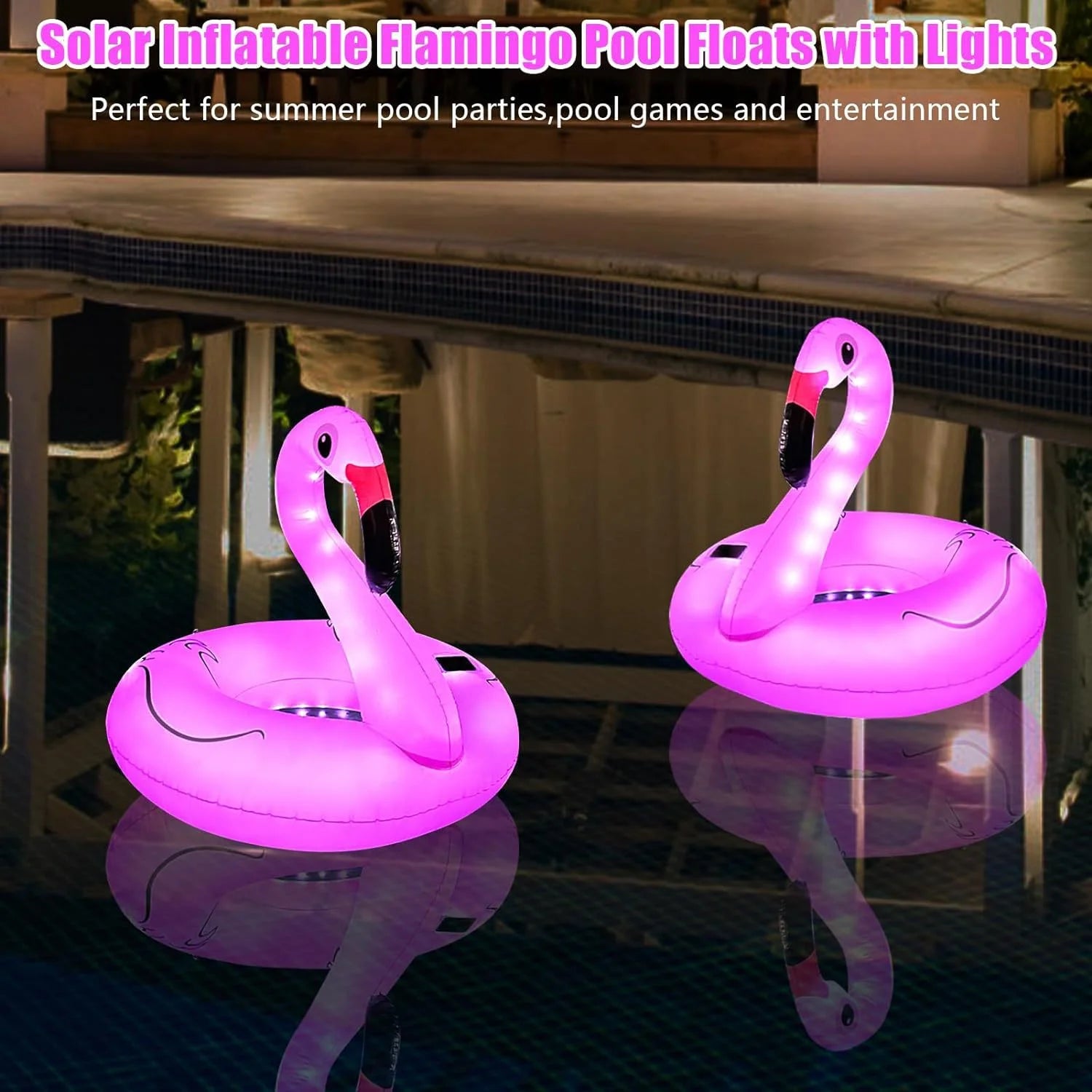 Inflatable Flamingo Pool Float,Flamingo Swimming Pool Tubes with Light,Solar Powered Swimming Pool Rings for Adults Kids