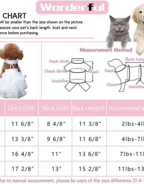 Load image into Gallery viewer, Dog Wedding Dress Bride Outfit with Pearl Necklace and Rose Pet Princess Formal Apparel for Puppy Cat (Large)
