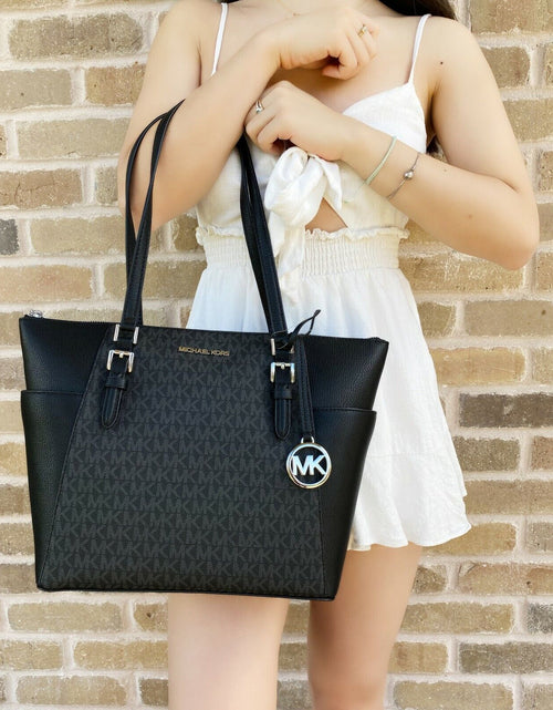 Load image into Gallery viewer, Michael Kors Charlotte Top Zip Tote MK Signature Shoulder Bag
