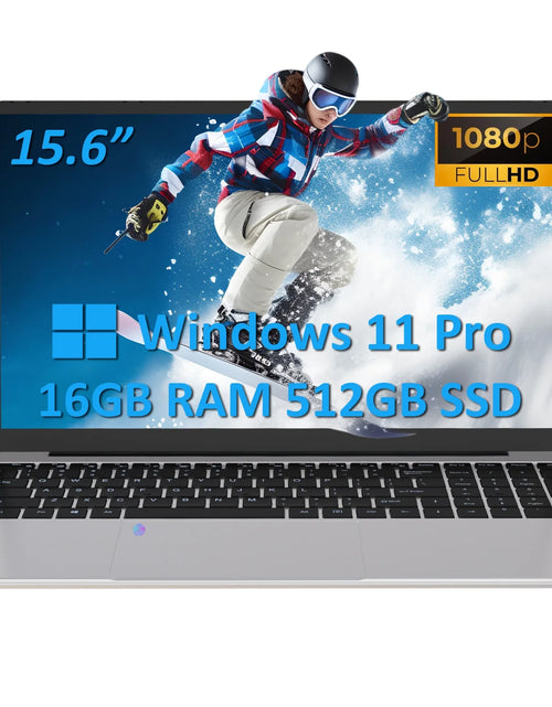 Load image into Gallery viewer, 15.6&quot; Laptop Intel Alder N95, 16GB RAM, 512GB SSD, Windows 11 Pro Work Computer, Fingerprint Reader, Backlit Keyboard, Silver
