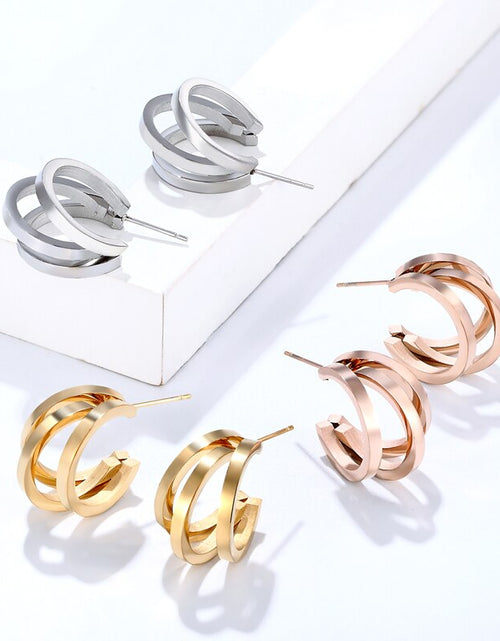 Load image into Gallery viewer, Unique Design Three Half Circle Stud Earring for Women Stainless Steel Gold Color Earring Jewelry Gift
