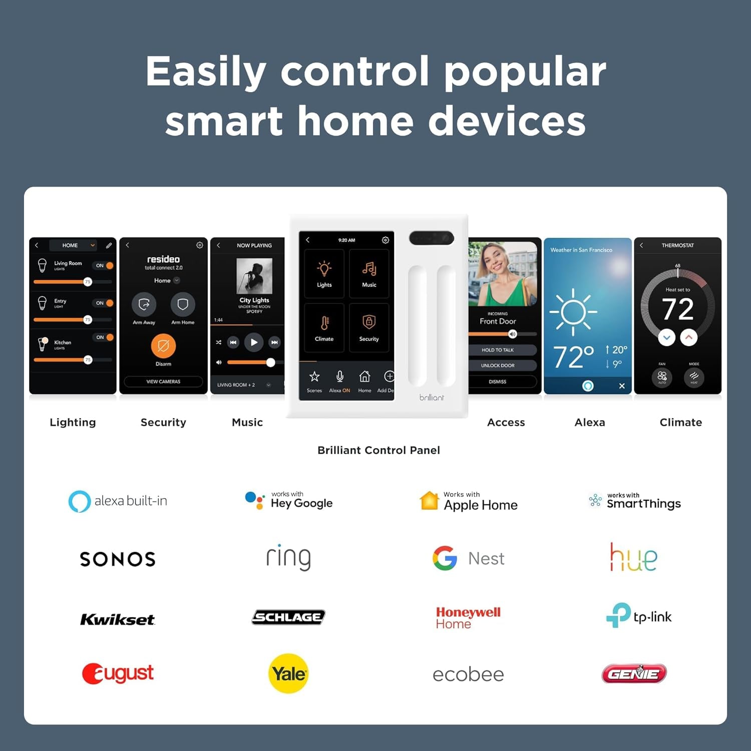 Smart Home Control (2-Switch Panel) — Alexa Built-In & Compatible with Ring, Sonos, Hue, Google Nest, Wemo, Smartthings, Apple Homekit — In-Wall Touchscreen Control for Lights, Music, & More