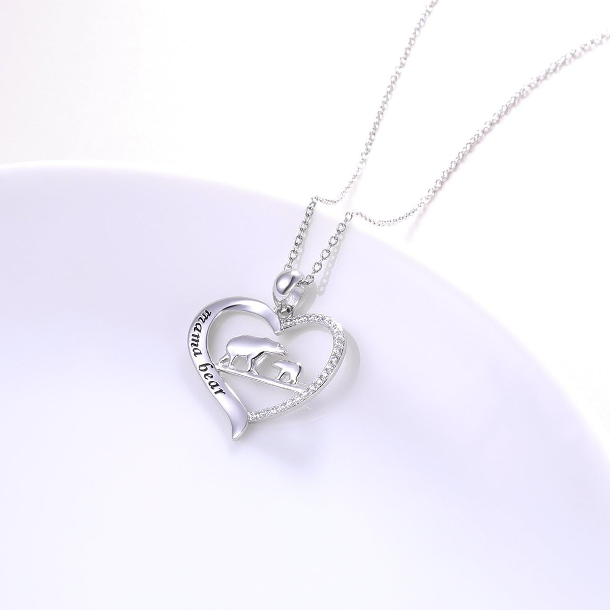 Sterling Silver for Mom Necklace Mothers Day Gift Mama Bear Pendant Necklace or Bracelet for Mum