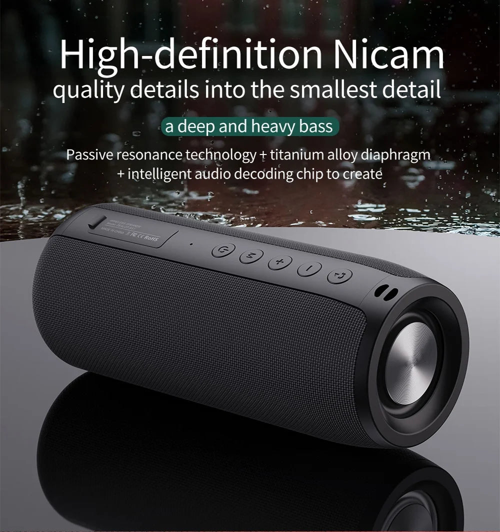 Waterproof Bluetooth Speaker, Portable Outdoor Wireless Speaker with Loud Stereo Sound, 30H Playtime,Black