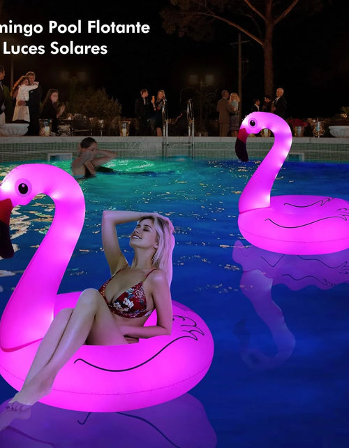 Load image into Gallery viewer, Inflatable Flamingo Pool Float,Flamingo Swimming Pool Tubes with Light,Solar Powered Swimming Pool Rings for Adults Kids
