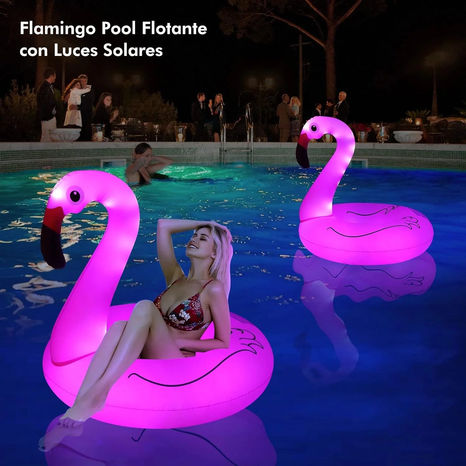 Inflatable Flamingo Pool Float,Flamingo Swimming Pool Tubes with Light,Solar Powered Swimming Pool Rings for Adults Kids