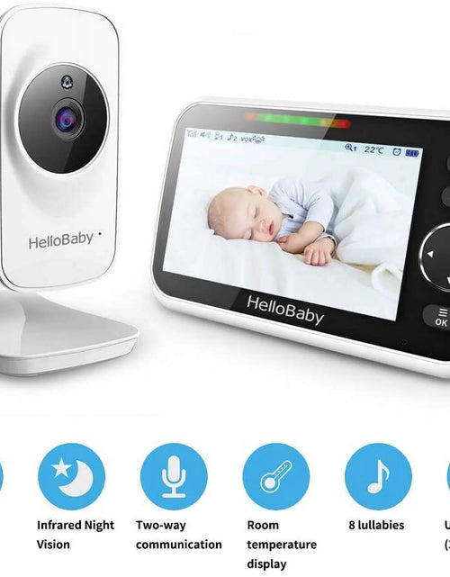 Load image into Gallery viewer, Video Baby Monitor with Camera and Audio, 5&quot; Color LCD Screen,  Monitor Camera, Infrared Night Vision, Temperature Display, Lullaby, Two Way Audio and VOX Mode 5 Inches
