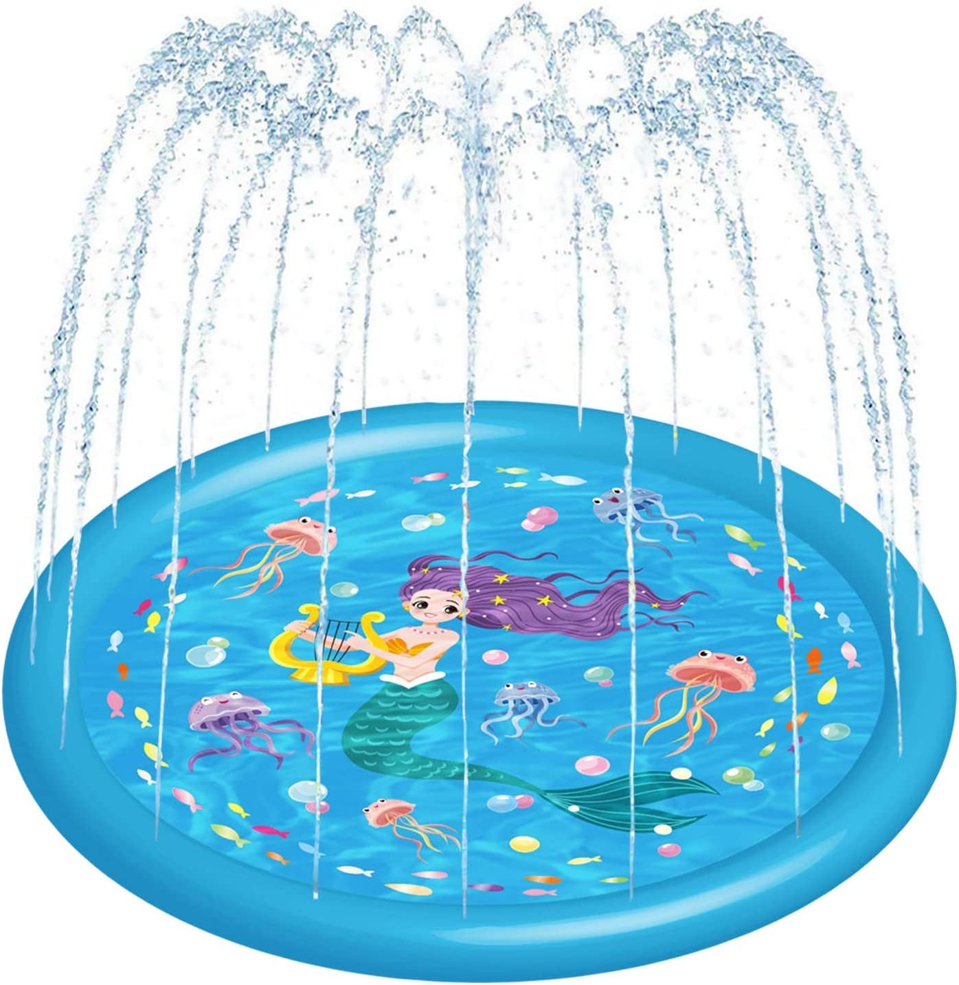 Kids Sprinklers for Outside, Splash Pad for Toddlers & Baby Pool 3-In-1 59" Water Toys Gifts for 1 2 3 4 5 Year Old Boys Girls Splash Play Mat(Mermaid)