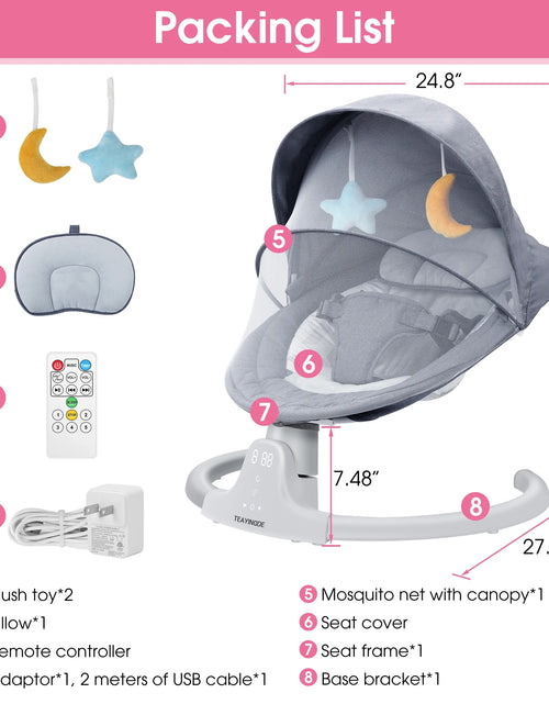 Load image into Gallery viewer, Baby Swing for Infants - APP Remote Bluetooth Control, 5 Speed Settings, 10 Lullabies, USB Plug (Gray)
