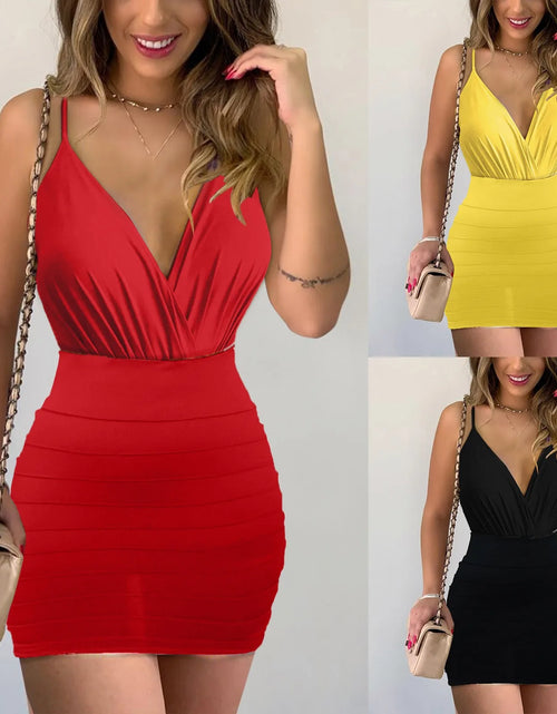 Load image into Gallery viewer, Women Sexy Backless Basic Dress Bodycon Strap Solid Dresses Sling Sleeveless Dresses Holiday Wind Party Mini Dress
