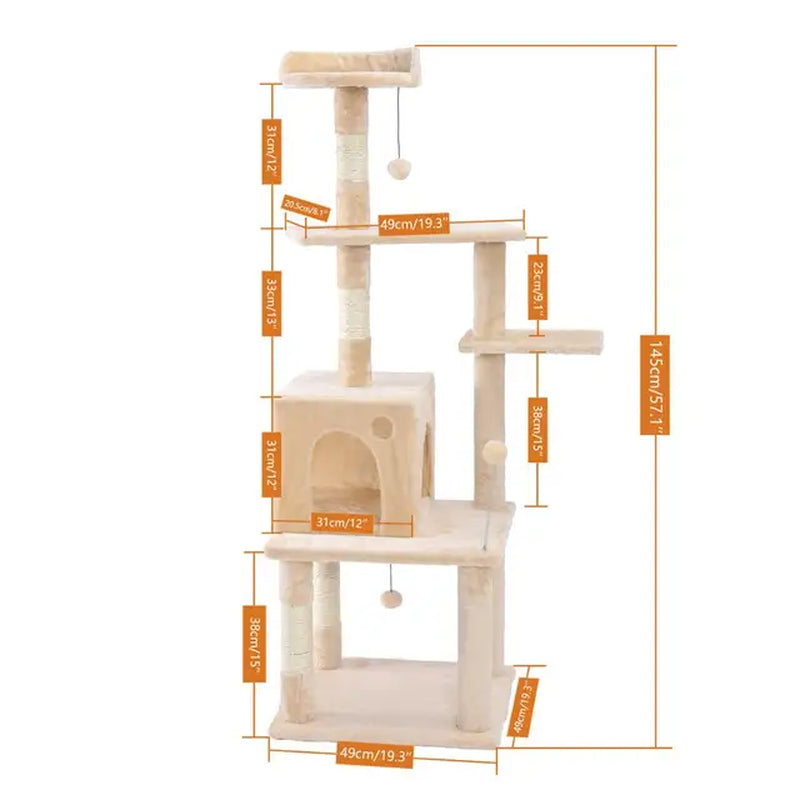 Pet Cat Tree House 7 Kinds House with Hanging Ball Cat Condo Climbing Frame Furniture Scratchers Post for Kitten Cat Playing Toy