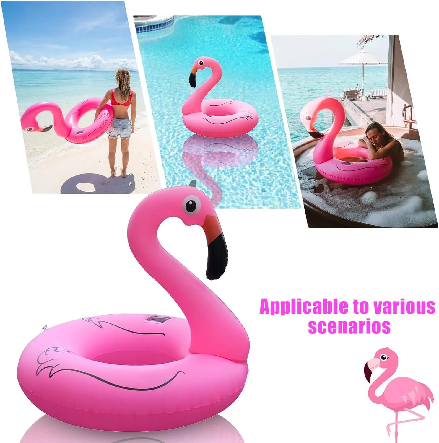 Inflatable Flamingo Pool Float,Flamingo Swimming Pool Tubes with Light,Solar Powered Swimming Pool Rings for Adults Kids