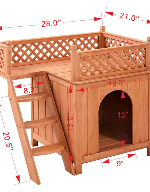 Load image into Gallery viewer, Costway Wooden Puppy Pet Dog House Wood Room In/Outdoor Raised Roof Balcony Bed Shelter
