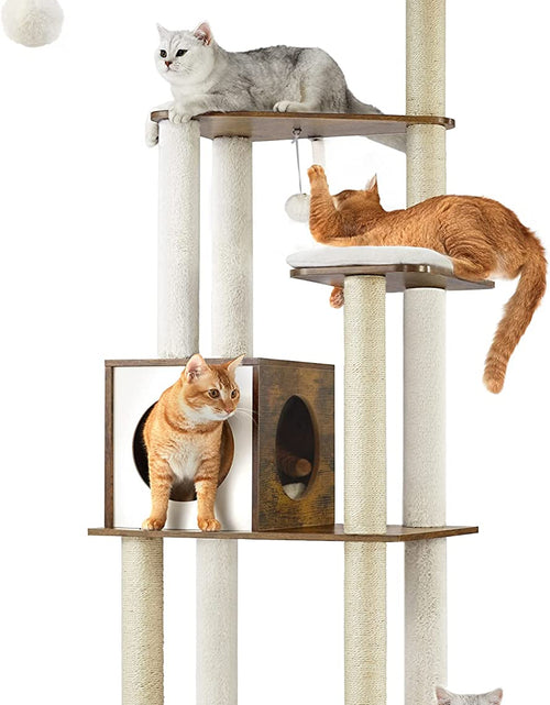 Load image into Gallery viewer, Woodywonders Cat Tree, 65-Inch Modern Cat Tower for Indoor Cats, Multi-Level Cat Condo with 5 Scratching Posts, Perch, Washable Removable Cushions, Cat Furniture, Rustic Brown UPCT166X01
