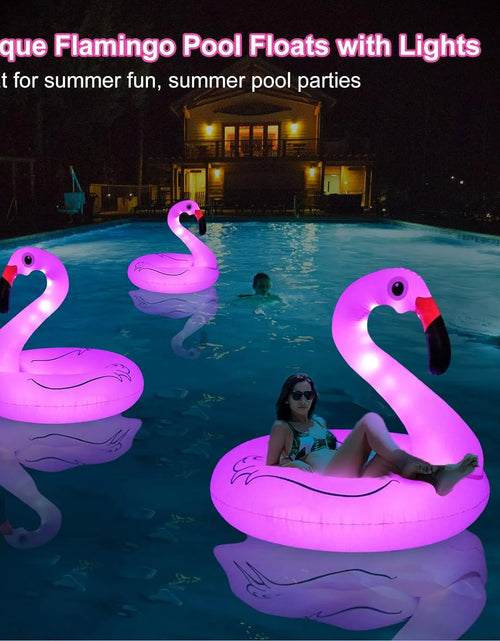 Load image into Gallery viewer, Inflatable Flamingo Pool Float,Flamingo Swimming Pool Tubes with Light,Solar Powered Swimming Pool Rings for Adults Kids
