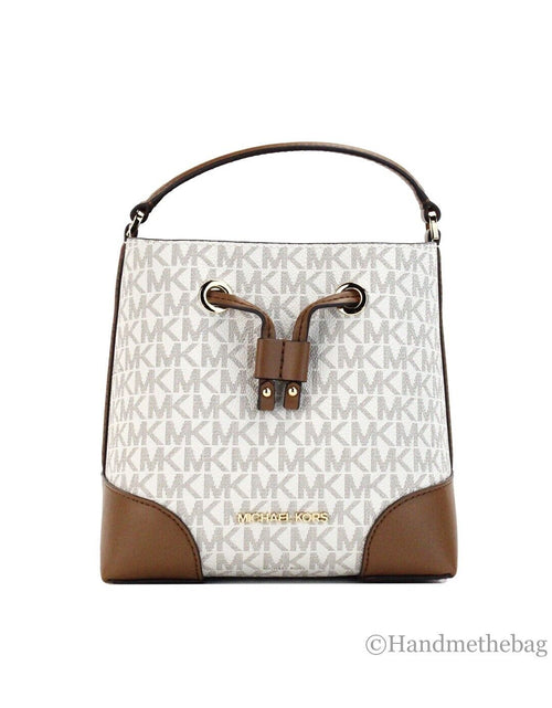 Load image into Gallery viewer, Michael Kors Mercer Small Vanilla Signature Leather Bucket Crossbody Bag
