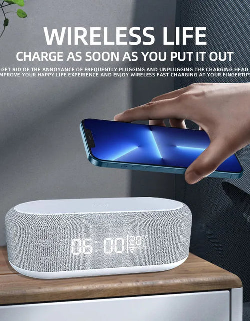 Load image into Gallery viewer, Wireless Charger Alarm Clock Time LED Light Thermometer Earphone Phone Charger 15W Fast Charging Dock Station for Iphone Samsung
