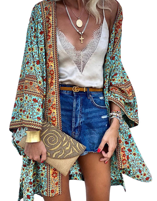 Load image into Gallery viewer, Womens Boho Floral Kimono Sleeve Blouse Cover up Summer Holiday Cardigan Tops
