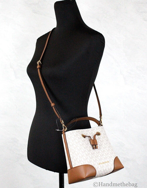 Load image into Gallery viewer, Michael Kors Mercer Small Vanilla Signature Leather Bucket Crossbody Bag
