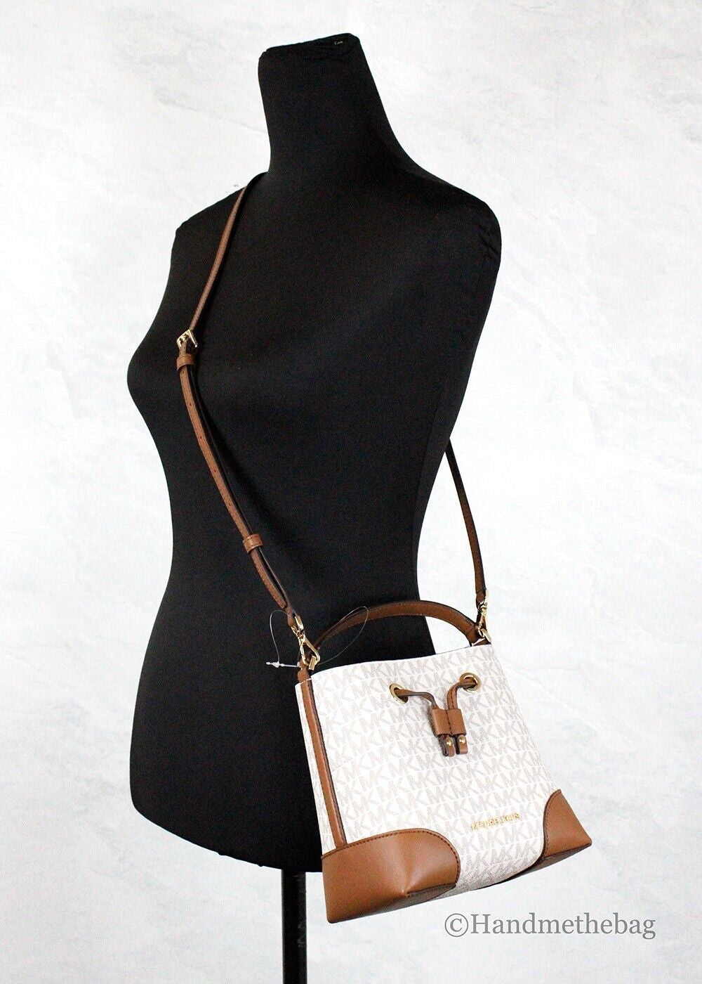 Michael Kors Mercer Small Vanilla Signature Leather Bucket Crossbody Bag