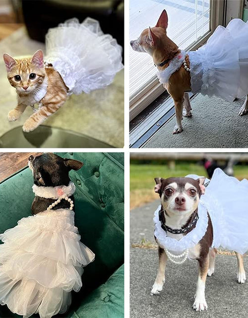 Load image into Gallery viewer, Dog Wedding Dress Bride Outfit with Pearl Necklace and Rose Pet Princess Formal Apparel for Puppy Cat (Large)
