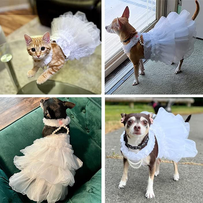 Dog Wedding Dress Bride Outfit with Pearl Necklace and Rose Pet Princess Formal Apparel for Puppy Cat (Large)