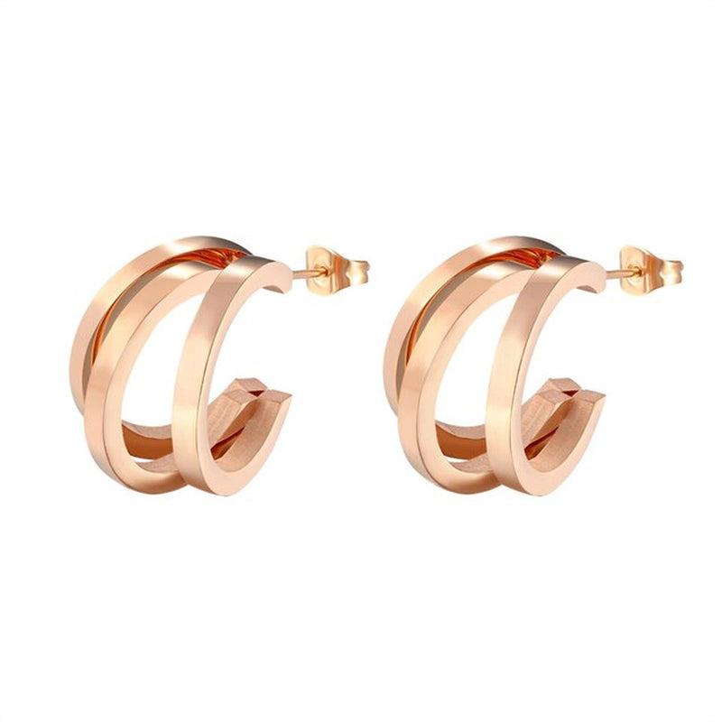 Unique Design Three Half Circle Stud Earring for Women Stainless Steel Gold Color Earring Jewelry Gift