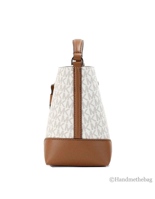 Load image into Gallery viewer, Michael Kors Mercer Small Vanilla Signature Leather Bucket Crossbody Bag
