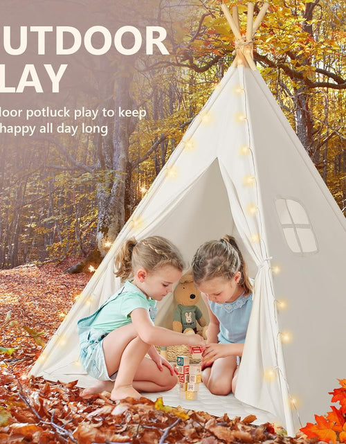 Load image into Gallery viewer, Teepee Tent for Kids with Carry Case, Natural Cotton Canvas Teepee Play Tent, Toys for Girls/Boys Indoor &amp; Outdoor Playing
