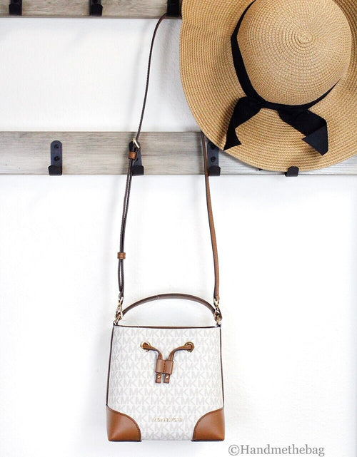 Load image into Gallery viewer, Michael Kors Mercer Small Vanilla Signature Leather Bucket Crossbody Bag
