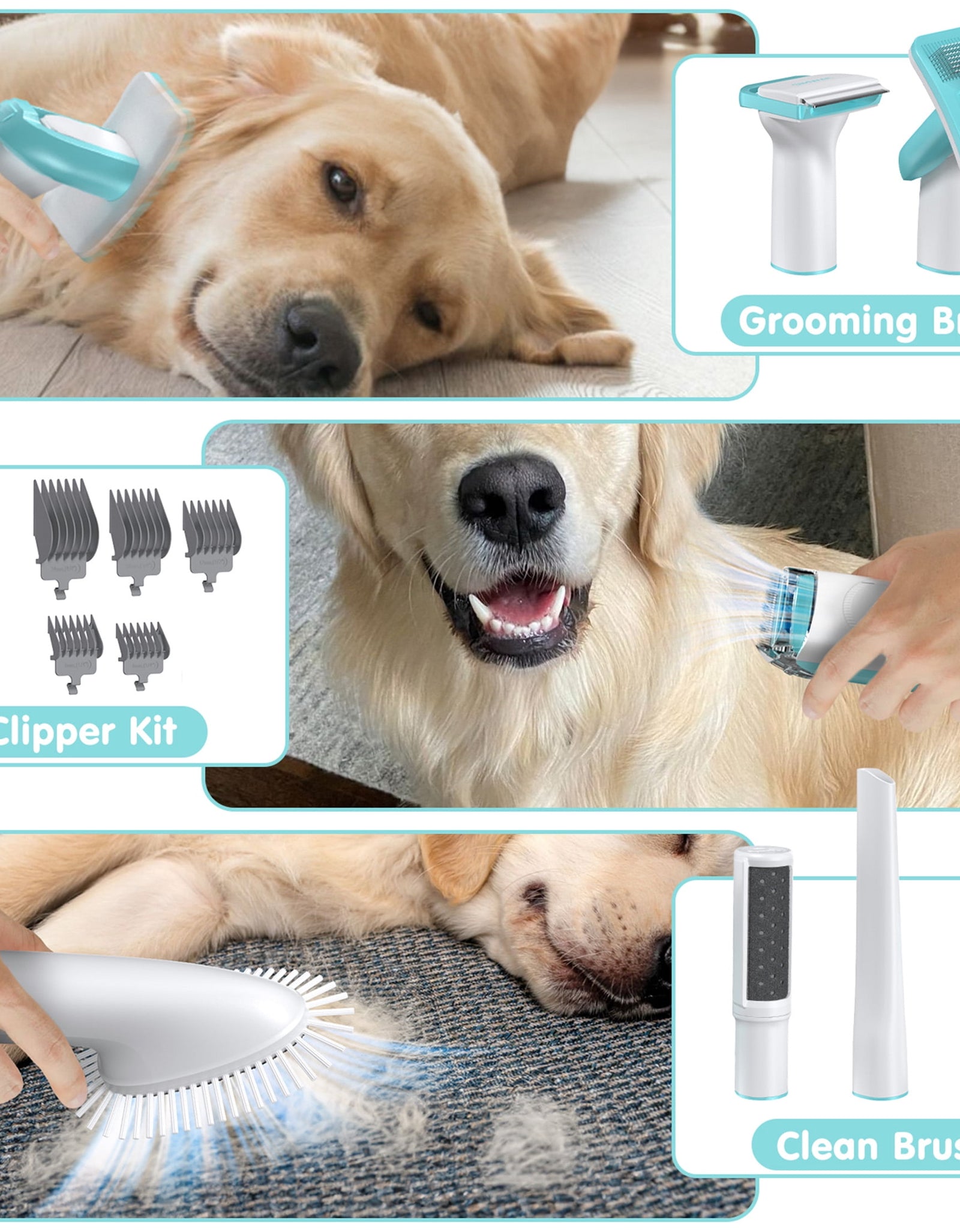 Dog Grooming Kit Vacuum, 6 in 1 Pet Grooming Vacuum, 11000PA Dog Clippers for Grooming, Dog Vacuum for Shedding Grooming, Suction 99% Dog Hair, Low Noise Pet Vacuum Grooming Kit for Dog Cat