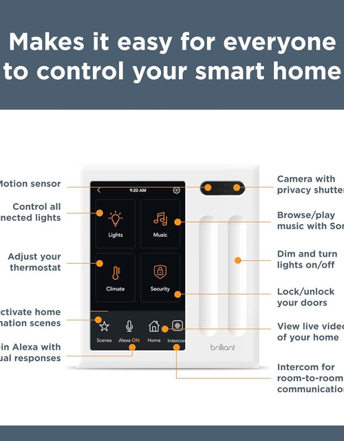 Load image into Gallery viewer, Smart Home Control (2-Switch Panel) — Alexa Built-In &amp; Compatible with Ring, Sonos, Hue, Google Nest, Wemo, Smartthings, Apple Homekit — In-Wall Touchscreen Control for Lights, Music, &amp; More
