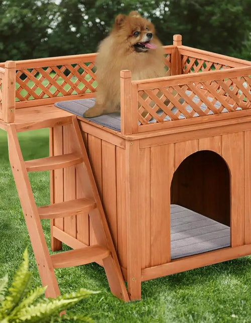 Load image into Gallery viewer, Costway Wooden Puppy Pet Dog House Wood Room In/Outdoor Raised Roof Balcony Bed Shelter
