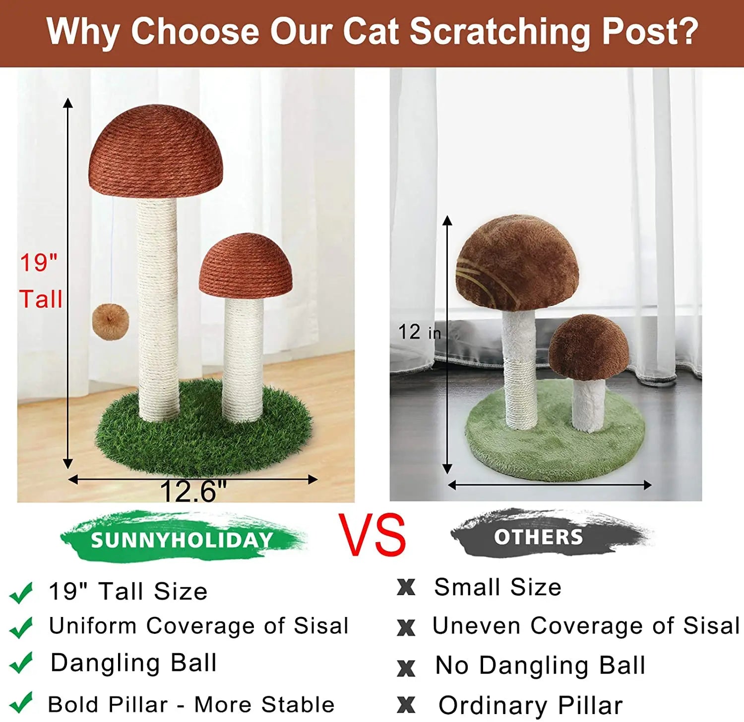 Cat Scratcher Mushroom Funny Kitten Double Scratching Sisal Posts Cat Training Toys for Kittens and Cats with Hanging Ball