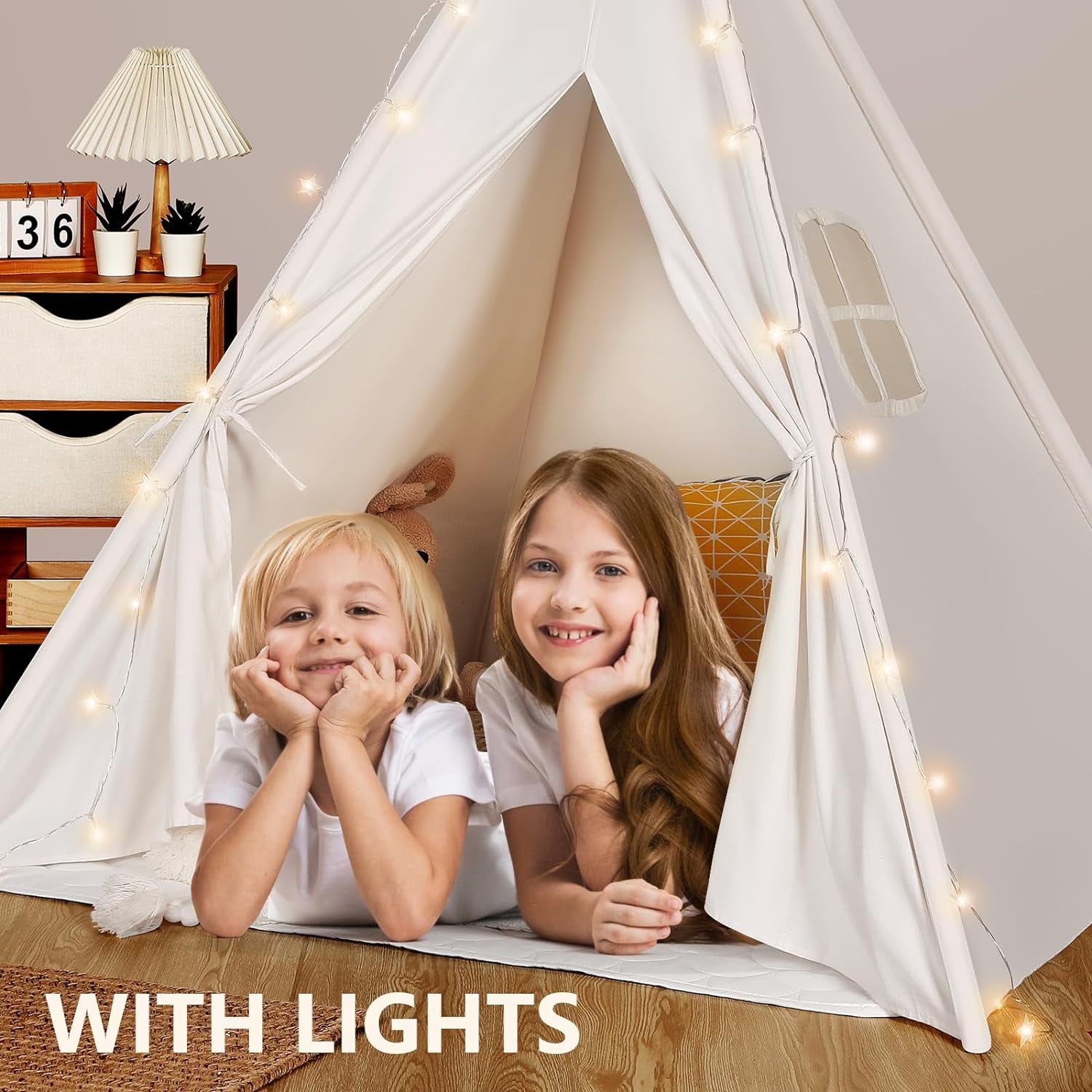 Teepee Tent for Kids with Carry Case, Natural Cotton Canvas Teepee Play Tent, Toys for Girls/Boys Indoor & Outdoor Playing